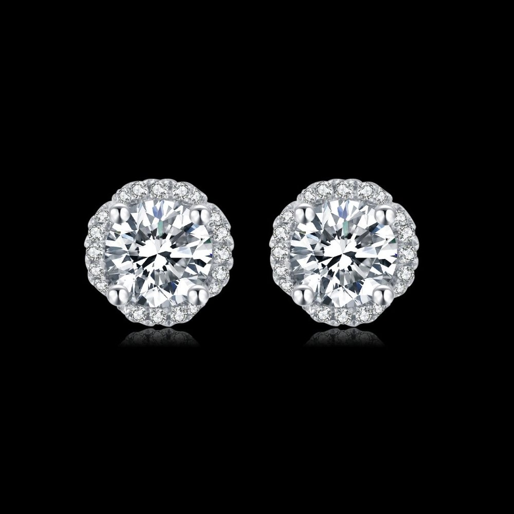 Brilliant Moissanite Diamond Earrings with a Halo of Diamonds.